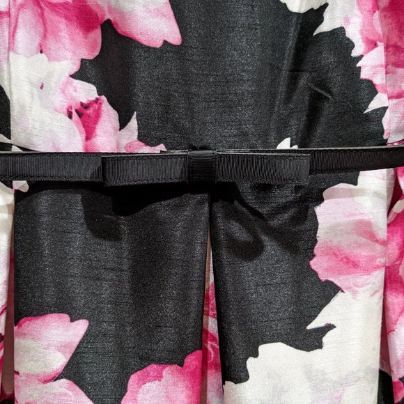 Floral Pleated Full Flare Dress 24 Shantung Bow Belt Pockets Retro Prom Party - Picture 3 of 7